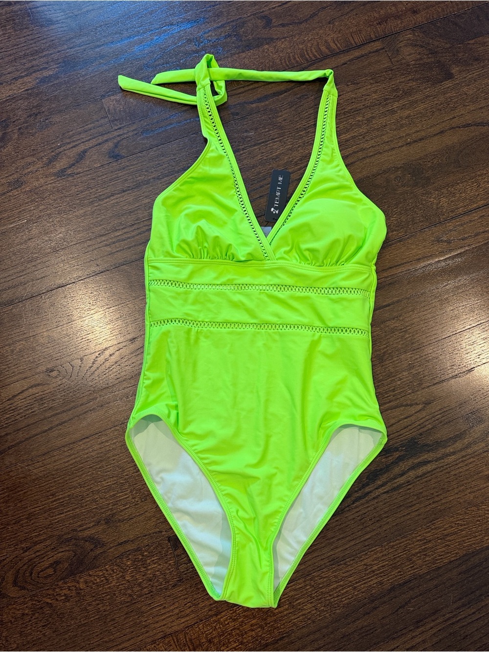Neon Green One-Piece Halter Swimsuit